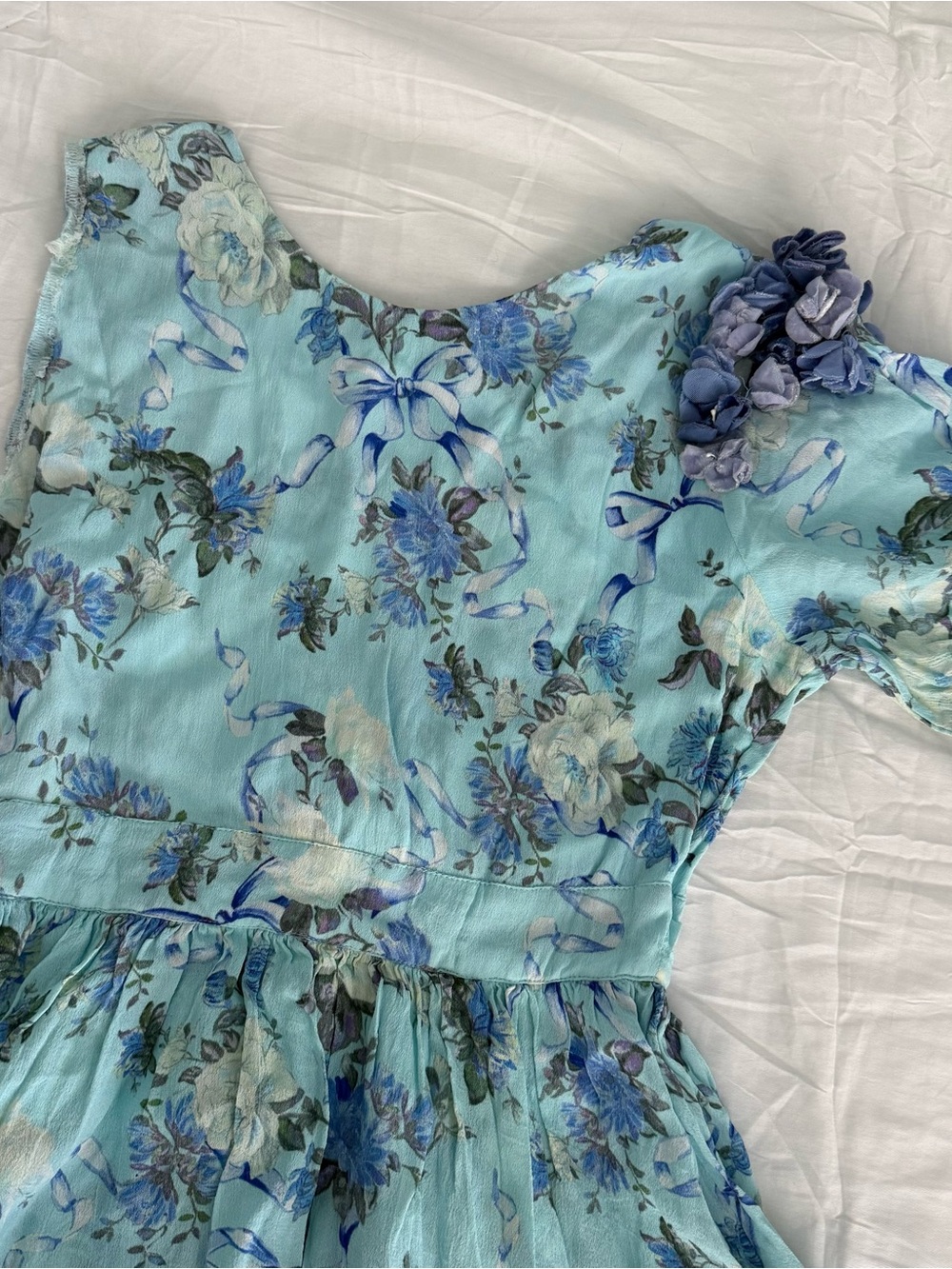 LoveShackFancy Powder Blue Floral Ruffle Mini Dress - Picture 5 of 8
